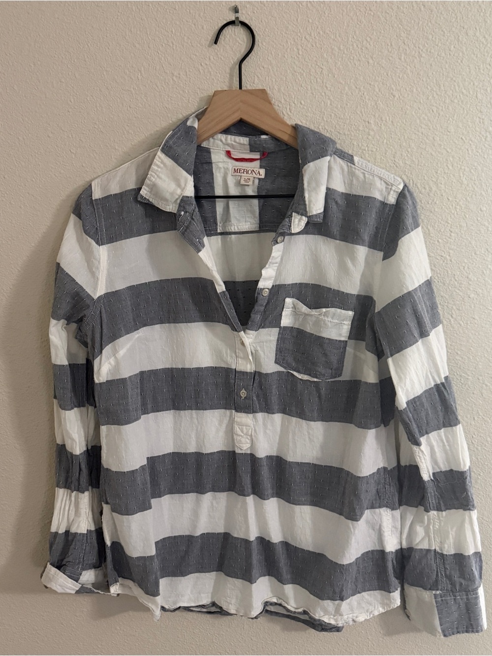 Merona Women’s White and Gray Horizontal-Striped  Shirt